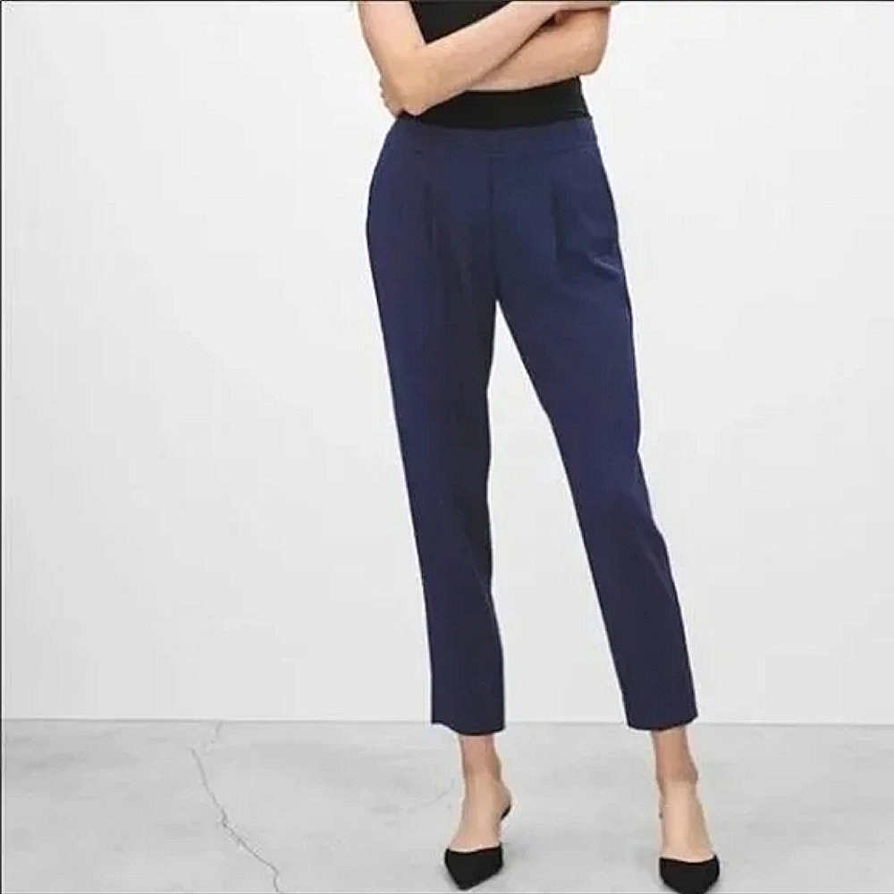 Aritzia | BABATON Cohen Pants Navy Blue Pleated Elastic Waist Crop Trouser 